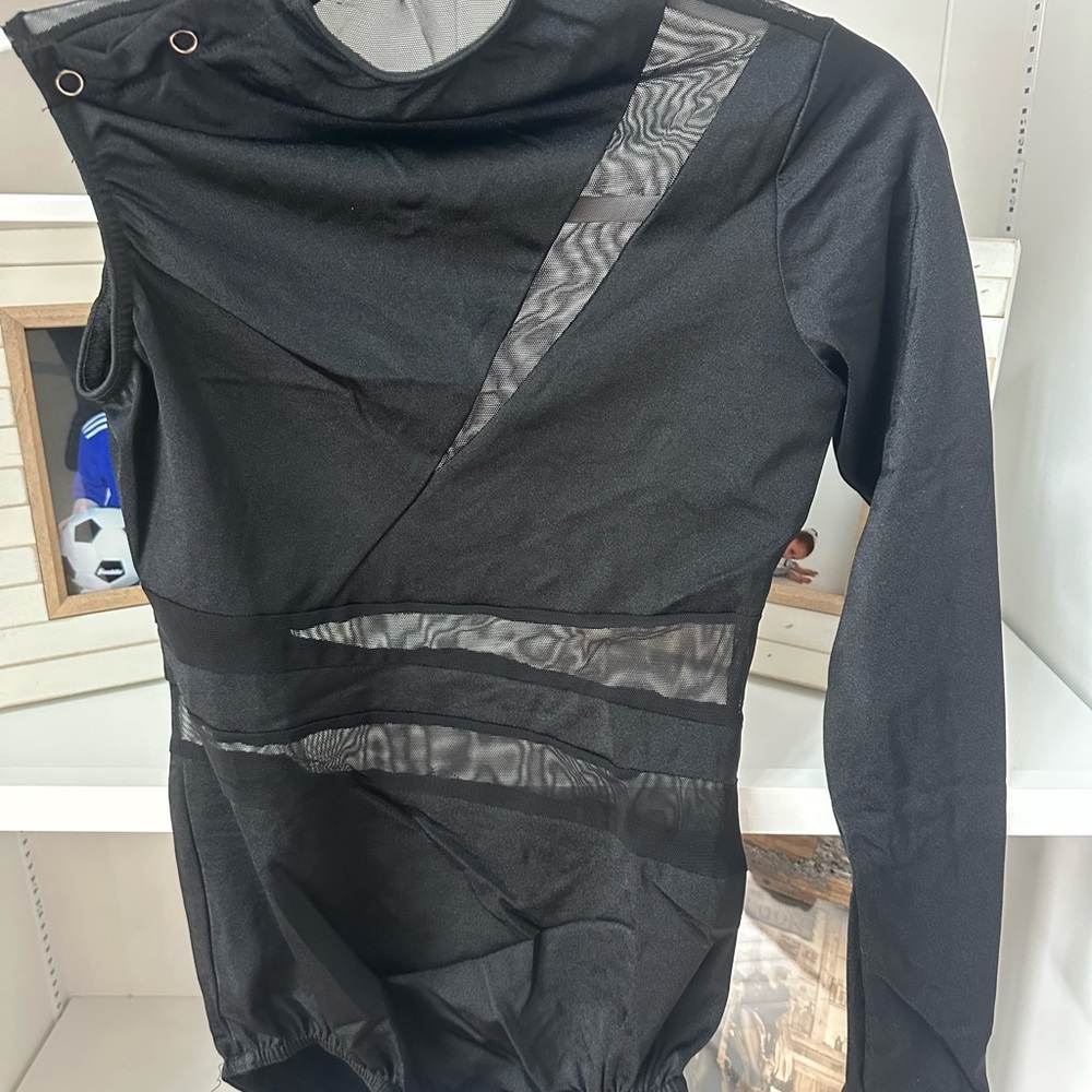 Black Leotard Dance Costume with Mesh Cut Outs